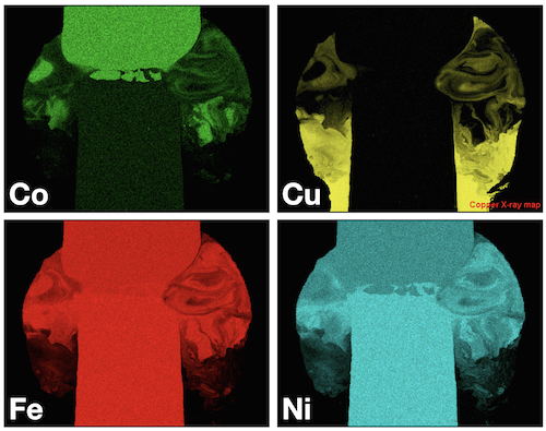 Weld cross-section using EDX mapping in SEM