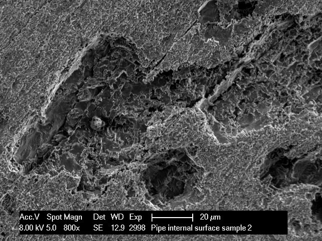 SEM of pitting corrosion of Copper pipe
