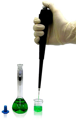 Pipette measurement of chemical for routine testing
